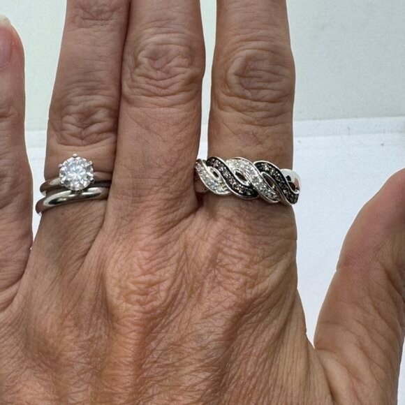 Affinity Diamond Ring size 9 Sterling Silver Cross Over Twist Champagne Brown‎ - Picture 4 of 10